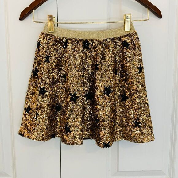 J. Crew Crewcuts Girl’s Gold Black Star Sequin Twirl Skirt Medium - Picture 1 of 9